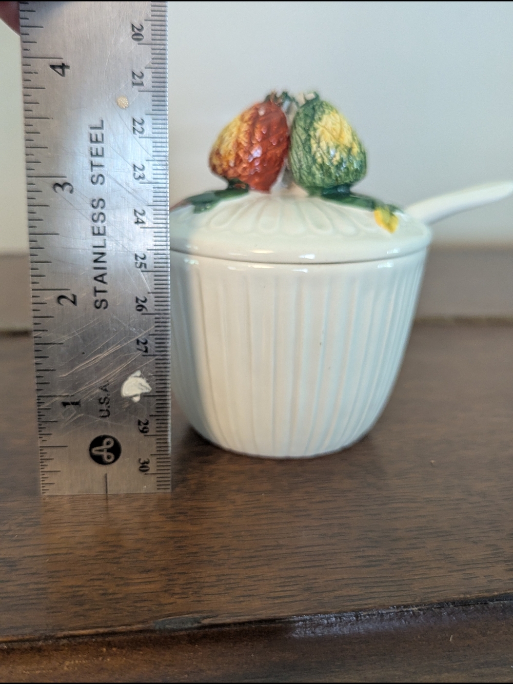 Italian Ceramic Ribbed Condiment Jar with Spoon - Picture 5 of 7